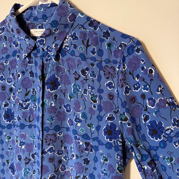 Equipment Femme silk button up top blouse shirt blue floral classic office - Picture 2 of 7